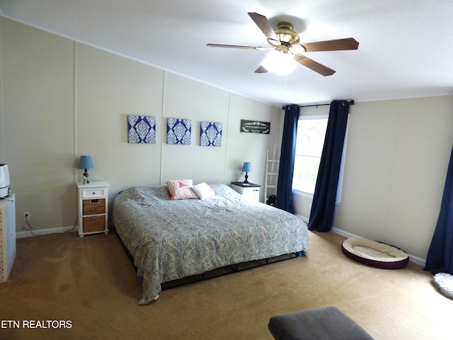 395 E Dumplin Valley Rd, Jefferson City, TN 37760 - bedroom with carpet, vaulted ceiling, baseboards, and ceiling fan