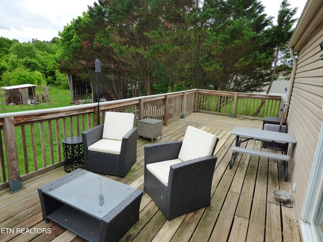 395 E Dumplin Valley Rd, Jefferson City, TN 37760 - wooden terrace with a yard and outdoor lounge area