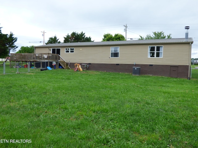 395 E Dumplin Valley Rd, Jefferson City, TN 37760 - rear view of property with a wooden deck, crawl space, stairway, and central air condition unit