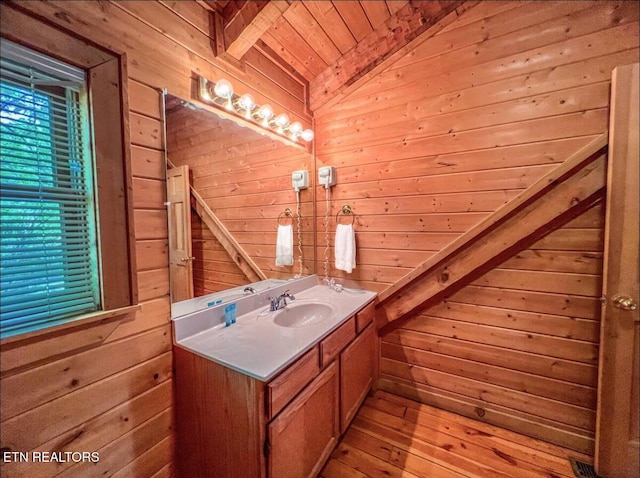 2438 Walnut Ridge Way, Sevierville, TN 37862 - bathroom with wooden walls, wooden ceiling, and vanity