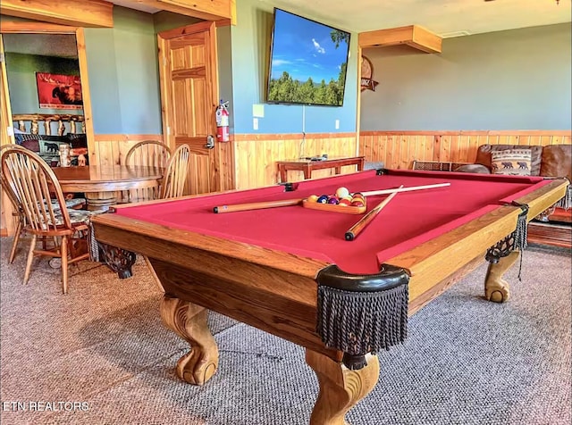 2438 Walnut Ridge Way, Sevierville, TN 37862 - recreation room featuring wainscoting, carpet floors, wood walls, and billiards table