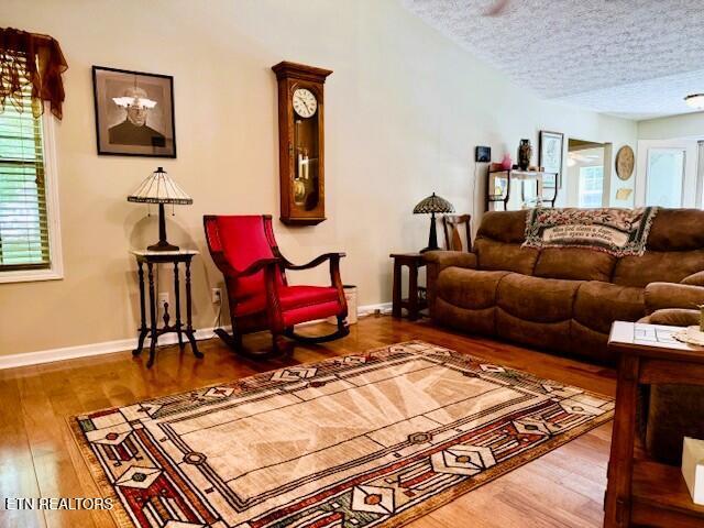 15 Felix Ct, Crossville, TN 38558 - living area featuring wood finished floors, a textured ceiling, and baseboards