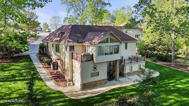 407 Tecumseh Pt, Loudon, TN 37774 - back of house with stairs, a yard, central AC, and a deck