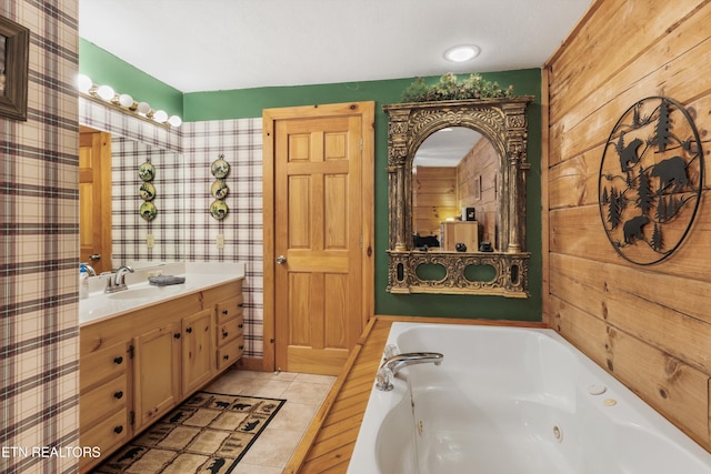 214 Tsali Way, Sevierville, TN 37876 - full bath with a whirlpool tub, vanity, and wooden walls