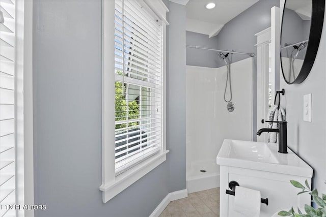 309 Southshore Dr, Greenback, TN 37742 - full bath with walk in shower, baseboards, vanity, and recessed lighting