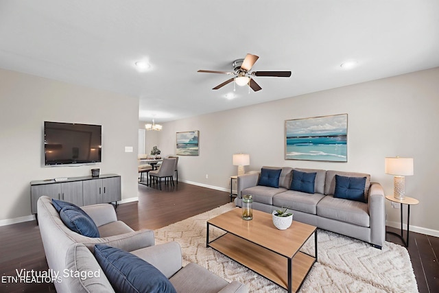 109 Ivy Ln, Oak Ridge, TN 37830 - living room featuring wood finished floors, a ceiling fan, a chandelier, and recessed lighting