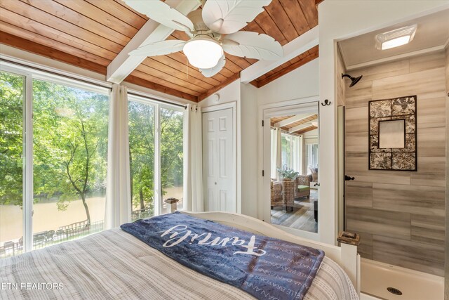 109 Cheeskogili Way, Loudon, TN 37774 - bedroom with wooden ceiling, access to outside, and ceiling fan