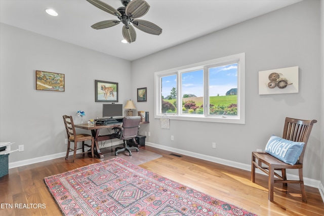 325 Pineberry Dr, Vonore, TN 37885 - office area with ceiling fan, wood finished floors, baseboards, and recessed lighting