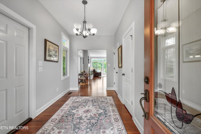 325 Pineberry Dr, Vonore, TN 37885 - foyer with a chandelier, dark wood-style flooring, and baseboards