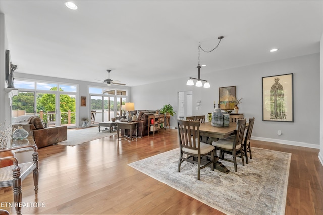 325 Pineberry Dr, Vonore, TN 37885 - dining space featuring a ceiling fan, wood finished floors, baseboards, and recessed lighting