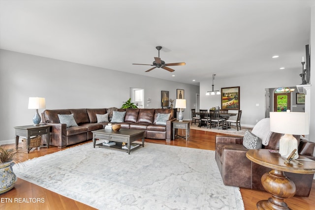325 Pineberry Dr, Vonore, TN 37885 - living area featuring ceiling fan, wood finished floors, recessed lighting, and baseboards