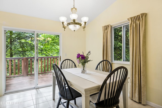 635 Gold Dust Dr, Pigeon Forge, TN 37863 - dining space featuring a chandelier, light tile patterned floors, and lofted ceiling