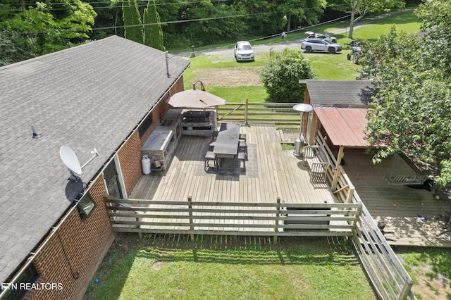 4884 Jones Cove Rd, Cosby, TN 37722 - deck with outdoor dining area and a lawn