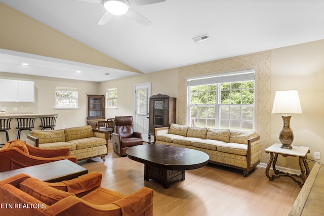 1713 Haley Glenn Ln, Knoxville, TN 37920 - living room with light wood-style flooring, lofted ceiling, a ceiling fan, and recessed lighting