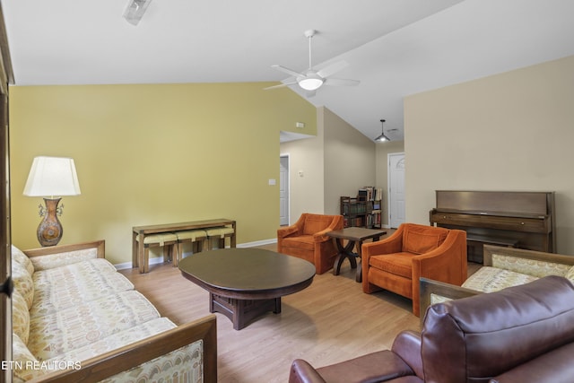 1713 Haley Glenn Ln, Knoxville, TN 37920 - living room with vaulted ceiling, a ceiling fan, wood finished floors, and baseboards