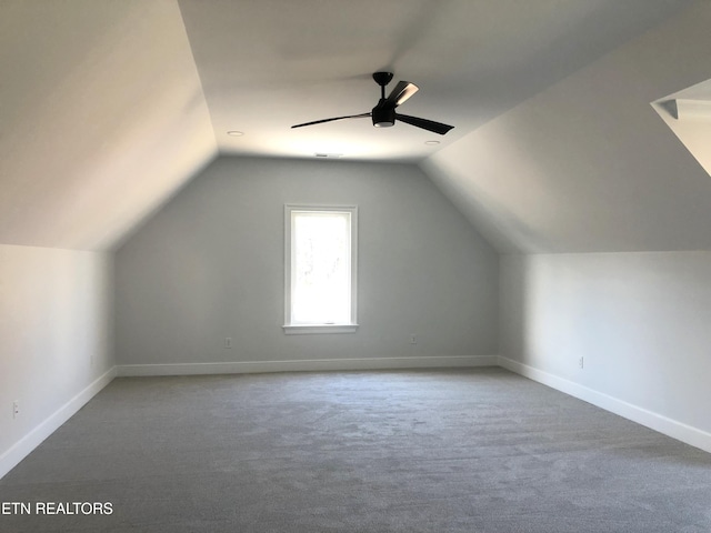 87 Royal Troon Cir, Oak Ridge, TN 37830 - additional living space featuring ceiling fan, carpet floors, vaulted ceiling, and baseboards