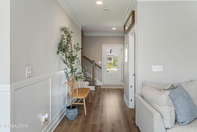 111 Chaseberry Rd, Oak Ridge, TN 37830 - foyer featuring ornamental molding, wood finished floors, recessed lighting, and stairway