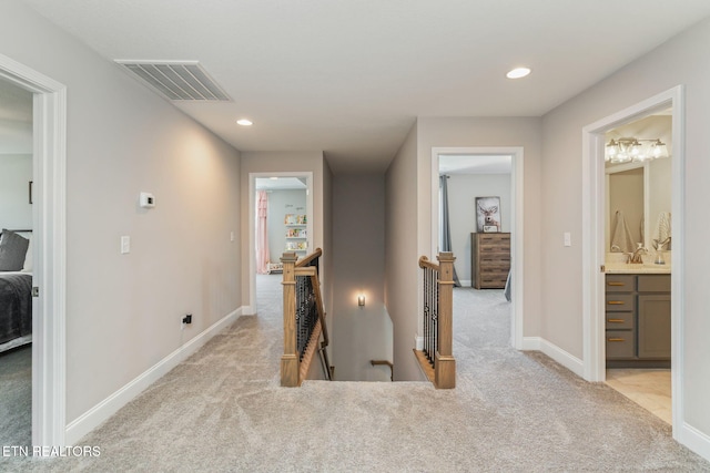 111 Chaseberry Rd, Oak Ridge, TN 37830 - hall with an upstairs landing, light carpet, and recessed lighting