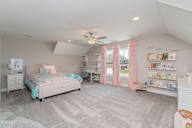 111 Chaseberry Rd, Oak Ridge, TN 37830 - bedroom with lofted ceiling, carpet flooring, a ceiling fan, and recessed lighting