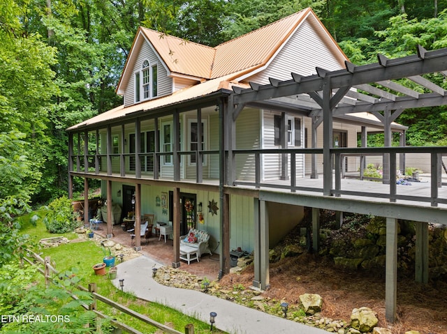 120 Kingdom Ln, Walland, TN 37886 - back of house with a pergola, metal roof, a deck, and a patio area