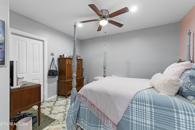 120 Kingdom Ln, Walland, TN 37886 - bedroom with a closet, a ceiling fan, baseboards, recessed lighting, and carpet
