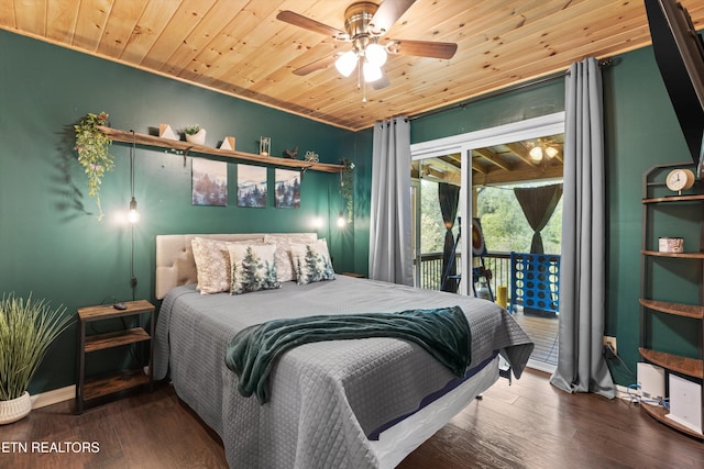 1159 Ditney Ln, Sevierville, TN 37876 - bedroom with access to exterior, wooden ceiling, wood finished floors, and ceiling fan