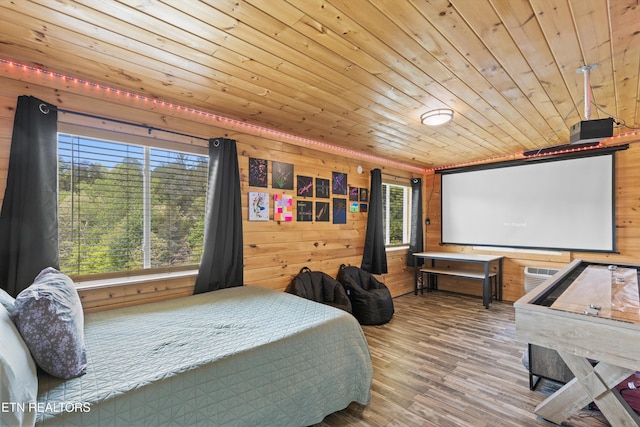 1159 Ditney Ln, Sevierville, TN 37876 - bedroom with wooden ceiling, multiple windows, wood walls, and wood finished floors