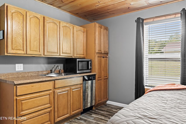 1159 Ditney Ln, Sevierville, TN 37876 - bedroom featuring wooden ceiling, dark wood-style flooring, a sink, and baseboards