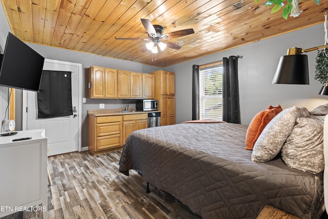 1159 Ditney Ln, Sevierville, TN 37876 - bedroom featuring wooden ceiling, light wood-style flooring, and a sink