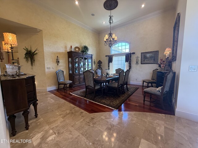 109 Divot Pl, Tazewell, TN 37879 - dining area featuring a chandelier, ornamental molding, baseboards, and recessed lighting