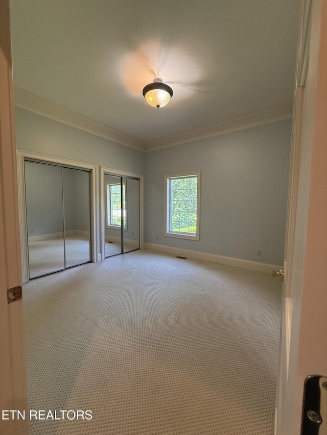 109 Divot Pl, Tazewell, TN 37879 - unfurnished bedroom featuring carpet, multiple closets, ornamental molding, and baseboards