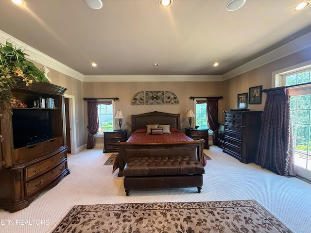 109 Divot Pl, Tazewell, TN 37879 - bedroom with light carpet, multiple windows, recessed lighting, and crown molding