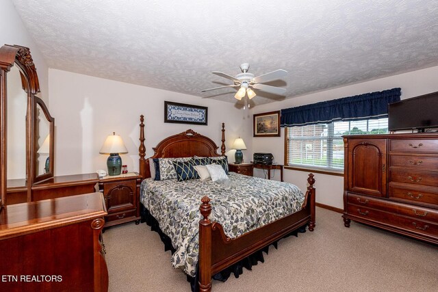 2368 Governors Ct, Maryville, TN 37801 - bedroom with light carpet, a textured ceiling, ceiling fan, and baseboards
