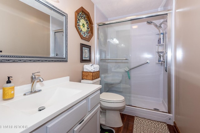 2368 Governors Ct, Maryville, TN 37801 - full bath with toilet, vanity, a stall shower, and wood finished floors