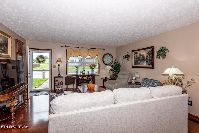 2368 Governors Ct, Maryville, TN 37801 - living room with dark wood-style flooring, a textured ceiling, and baseboards