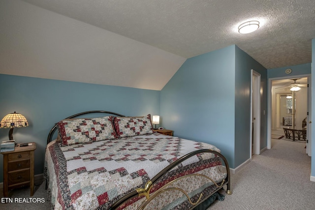 111 Ellis St, Vonore, TN 37885 - bedroom featuring carpet floors, lofted ceiling, baseboards, and a textured ceiling