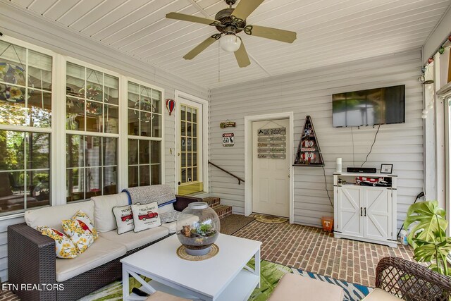 111 Ellis St, Vonore, TN 37885 - sunroom / solarium featuring a ceiling fan and an outdoor hangout area