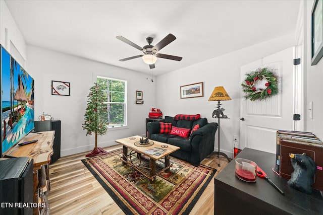 191 Creekview Ct, Jamestown, TN 38556 - living area with a ceiling fan, light wood-type flooring, and baseboards