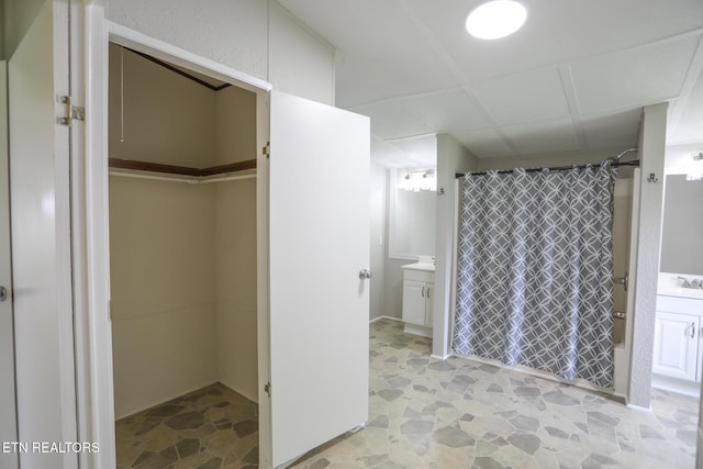 641 W Fork Rd, Loudon, TN 37774 - full bathroom with curtained shower, vanity, and stone finish floors