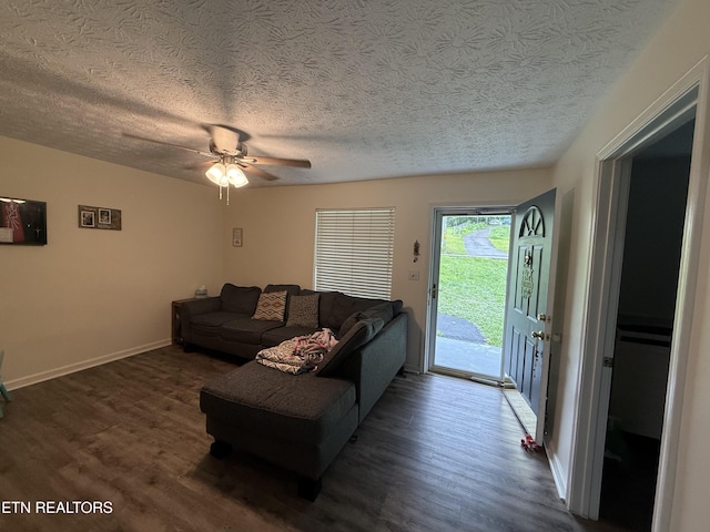 1517 W Copeland Dr, Powell, TN 37849 - living area with a textured ceiling, wood finished floors, ceiling fan, and baseboards