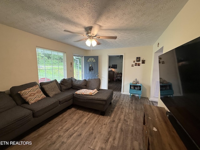 1517 W Copeland Dr, Powell, TN 37849 - living room with wood finished floors, a textured ceiling, and a ceiling fan