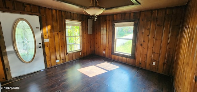 378 Church St, Jellico, TN 37762 - entryway with wood walls, plenty of natural light, dark wood-style floors, and electric panel