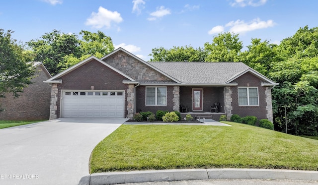 6305 Glen Eagle Ln, Knoxville, TN 37921 - ranch-style house featuring a garage, driveway, a front yard, and brick siding