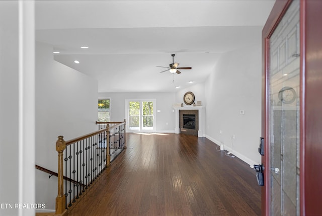 6305 Glen Eagle Ln, Knoxville, TN 37921 - hall featuring dark wood finished floors, an upstairs landing, baseboards, recessed lighting, and vaulted ceiling