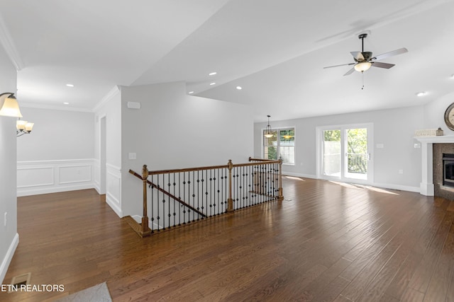 6305 Glen Eagle Ln, Knoxville, TN 37921 - hall featuring an upstairs landing, a chandelier, wood finished floors, lofted ceiling, and crown molding