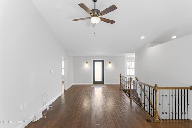 6305 Glen Eagle Ln, Knoxville, TN 37921 - unfurnished living room with hardwood / wood-style floors, baseboards, ceiling fan, and recessed lighting