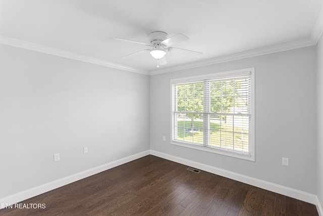 6305 Glen Eagle Ln, Knoxville, TN 37921 - empty room with baseboards, crown molding, ceiling fan, and dark wood-style floors