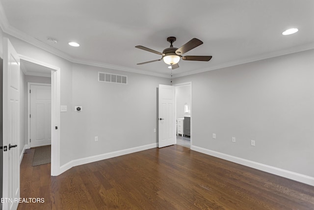 6305 Glen Eagle Ln, Knoxville, TN 37921 - spare room with a ceiling fan, dark wood-style floors, baseboards, recessed lighting, and ornamental molding