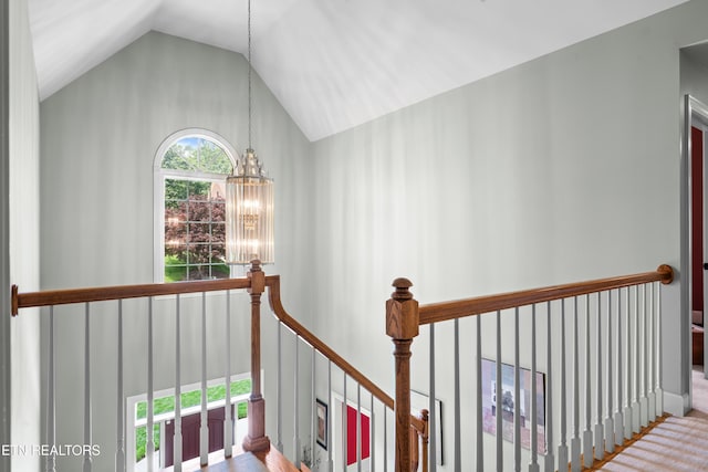 12912 Long Ridge Rd, Knoxville, TN 37934 - stairs featuring a chandelier and lofted ceiling