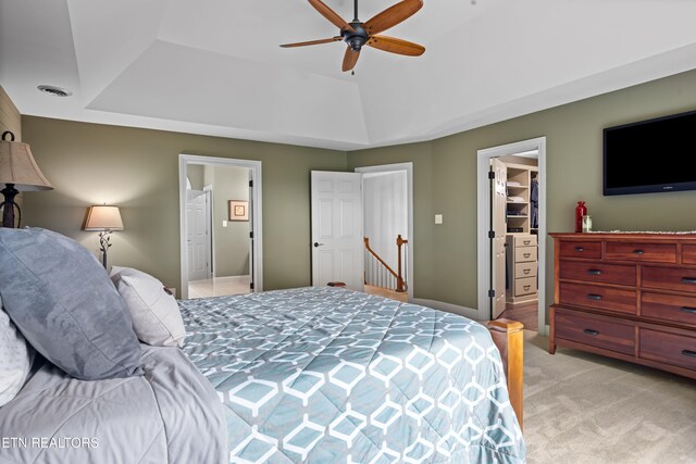 12912 Long Ridge Rd, Knoxville, TN 37934 - bedroom featuring a raised ceiling, light carpet, a spacious closet, a closet, and ceiling fan
